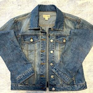 Denim jacket , like New with embellished star stitching on the sleeves